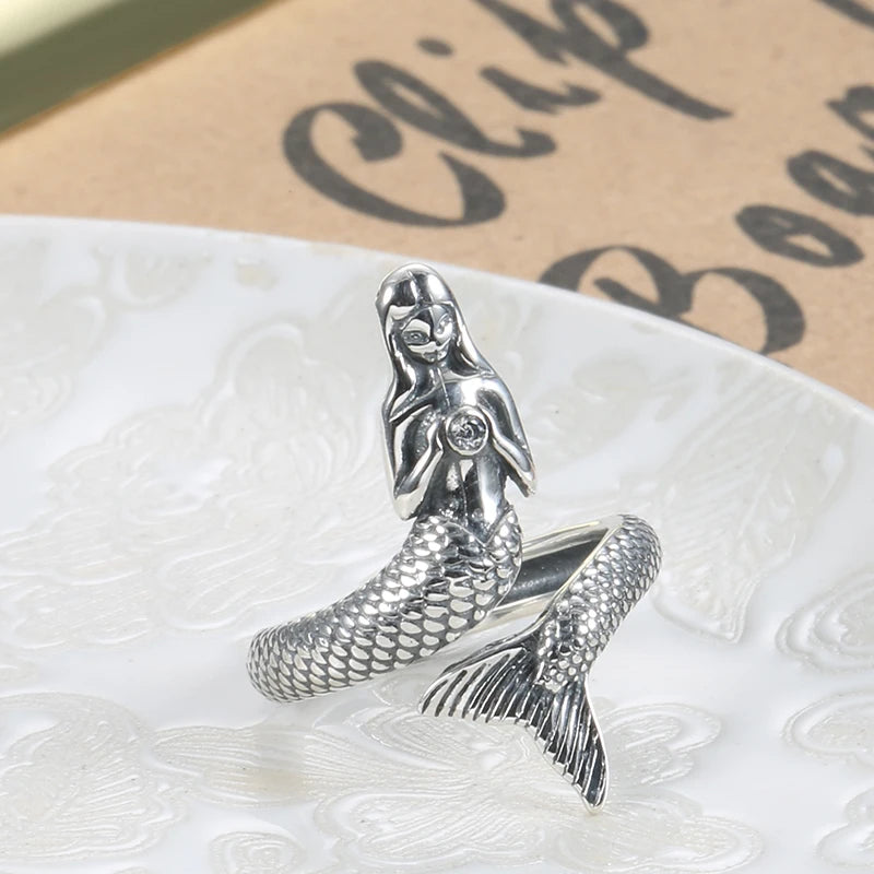 CLEOPATRA , mermaid Ring Trendy 100% 925 Sterling Silver Rings For Women Silver Jewelry Gift