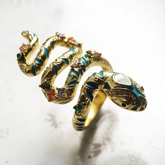 CLEOPATRA Golden Snake Ring For Women, New Gift In 925 Sterling Silver